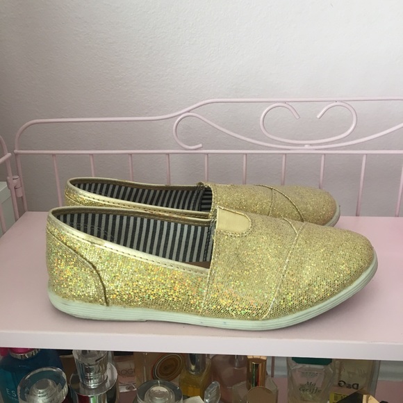 Soda Shoes - On Sale! Glittery Gold Slip-on Shoes